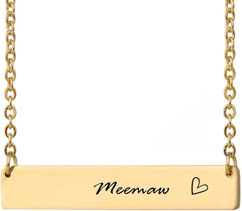 HUAN XUN Custom Bar Necklace Personalized Engraved Name Bar Necklace for Women Customized Stainless Steel Heart Pendant Bar Jewelry Gift for Her Mother Day Christmas