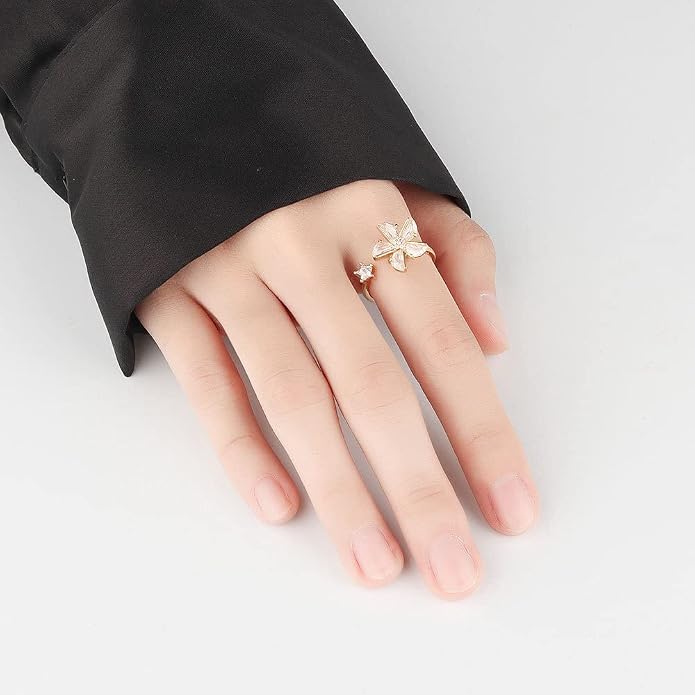 Fidget Ring Anxiety Spinner Ring Open Adjustable Sunflower Star Moon Windmill Butterfly Rings Daisy Stress Relieving Fidget Women Cubic Zirconia Anti Stress Mood Rotate Inspirations Jewelry