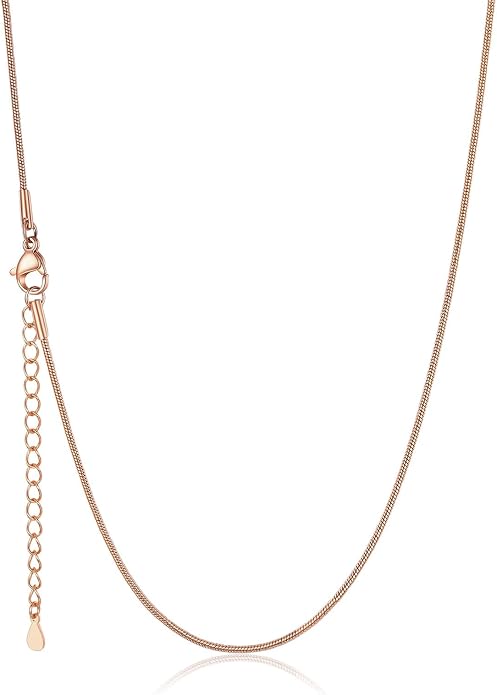 U7 Snake Necklace for Women 14K Gold Plated/Silver/Rose Gold/Black Chain Necklace Hypoallergenic, Stainless Steel Tiny Snake Chain Necklace 1/1.2/1.5/2MM, 14-30" Adjustable Minimalist Gift