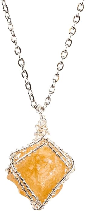 YGLINE Natural Raw Stone Healing Crystal Necklace Wire Wrapped Pendant for Womens Ladies
