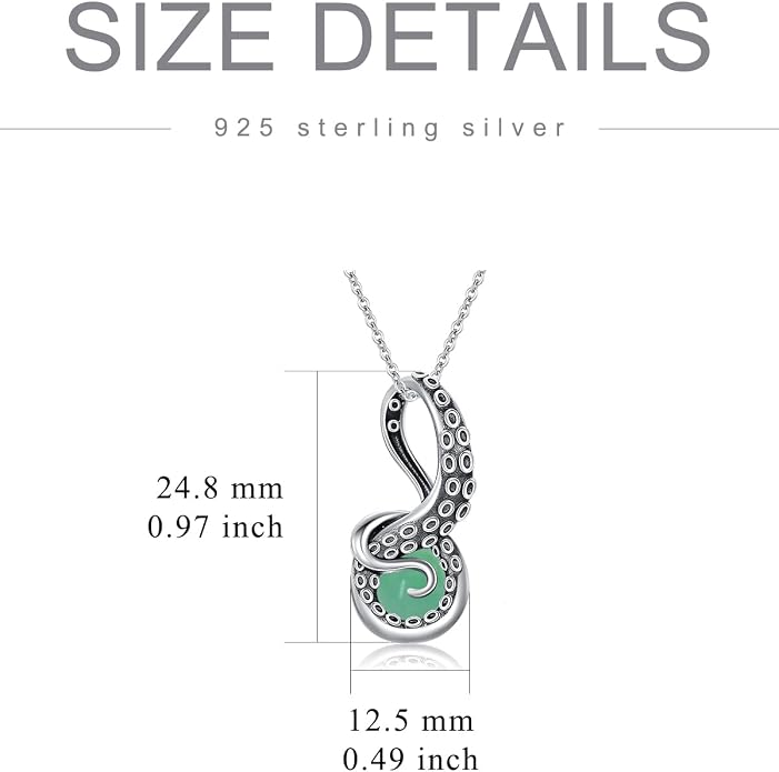 Octopus Tentacles Necklace with Gemston 925 Sterling Silver Octopus Pendant for Women Ocean Jewelry Gift for Women