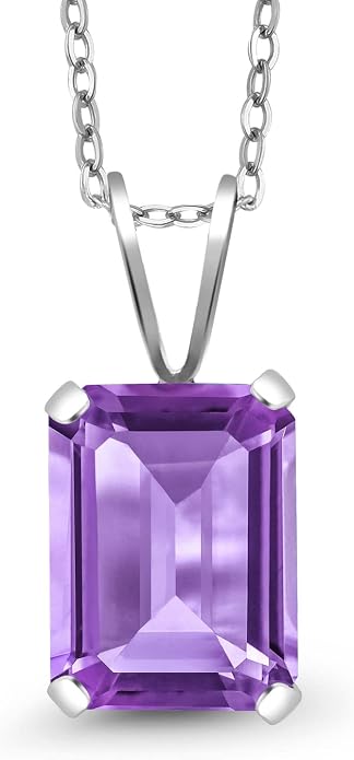 Gem Stone King Emerald Cut Pendant Necklace For Women | 925 Sterling Silver | Emerald Cut 9X7MM | Gemstone Birthstone | Fine Jewelry for Her Mom Wife | With 18 Inch Silver Chain