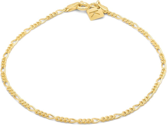 Sterling Silver Figaro Link Chain Bracelet Ankelet 2mm Italian