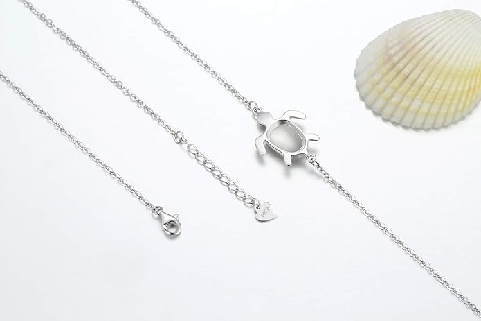 Blue Opal Sea Turtle Ankle Bracelet Sterling Silver Anklet Fine Jewelry For Women Gifts (Large Bracelet)