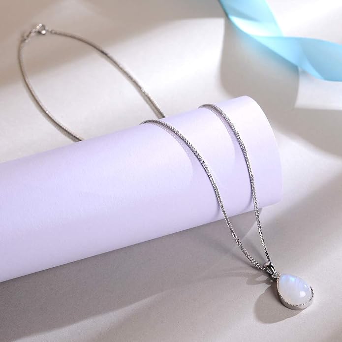 iSTONE 925 Sterling Silver Natural Crytral for Womens Pendant Necklace, Gemstone Birthstone with 17.8" Silver Chain Ladies