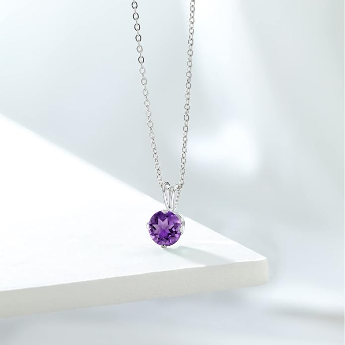Gem Stone King 7MM Round Gemstone Birthstone Pendant Necklace For Women | 925 Sterling Silver | With 18 Inch Silver Chain | Fine Jewelry Gifts for Women Her Mom Wife