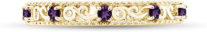 Jewel Zone US Filigree Eternity Wedding Band Ring for Women, Round Cut Simulated Gemstone Stackable Promise Ring in 14K Gold Plated 925 Sterling Silver Band Width 3.5mm – Elegant Jewelry for Her