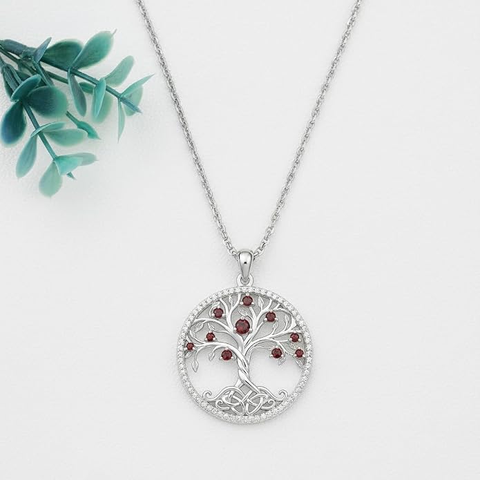ONEFINITY Tree of Life Necklace 18k White Gold Plated Tree of Life Birthstone Pendant Necklace Birthstone Jewelry Anniversary Birthday Gifts for Women Men