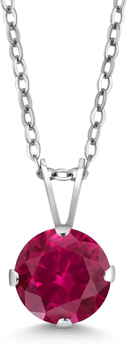 Gem Stone King 7MM Round Gemstone Birthstone Pendant Necklace For Women | 925 Sterling Silver | With 18 Inch Silver Chain | Fine Jewelry Gifts for Women Her Mom Wife