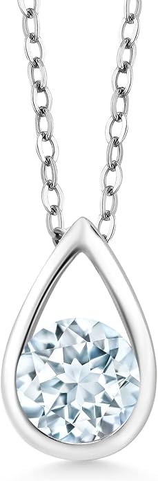Gem Stone King Teardrop Pendant Necklace For Women | 5MM Round Gemstone Birthstone | 925 Sterling Silver | With 18 Inch Silver Chain | Fine Jewelry Gift for Her Mom Women Wife