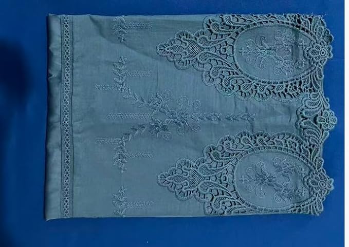 Sea Blue Battenburg Lace Pillow Shams Ocean Cutouts Lace Pillowcases French Luxury Elegant Look 100% Cotton Queen Size 2 PCS