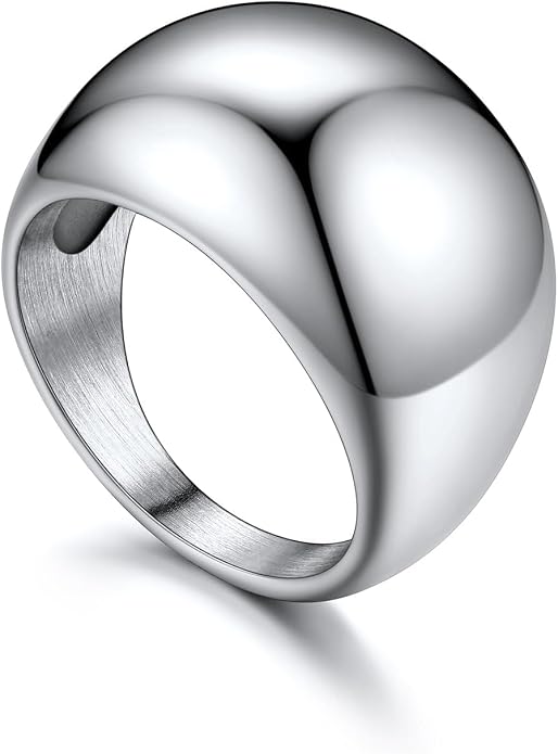 U7 Chunky Gold Dome Rings for Women, Stainless Steel/18KGold Plated/Black Statement Ring Non Tarnish Women Rings, Size 7-12
