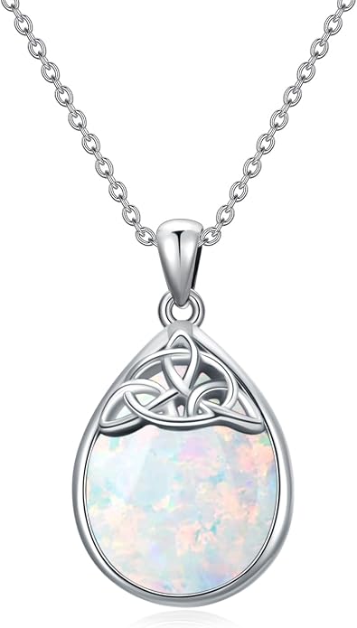 PELOVNY Celtic Knot Necklaces for Women 925 Sterling Silver Gemstone/Birthstone Teardrop Infinity Necklace Irish Celtic Pendant Jewelry Gifts for Mom Daughter Wife