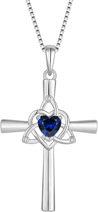 Celtic Cross Necklace 925 Sterling Silver Necklace for Women Birthstone Necklace Jewelry Gifts for Christmas Birthday or Anniversary Birthday