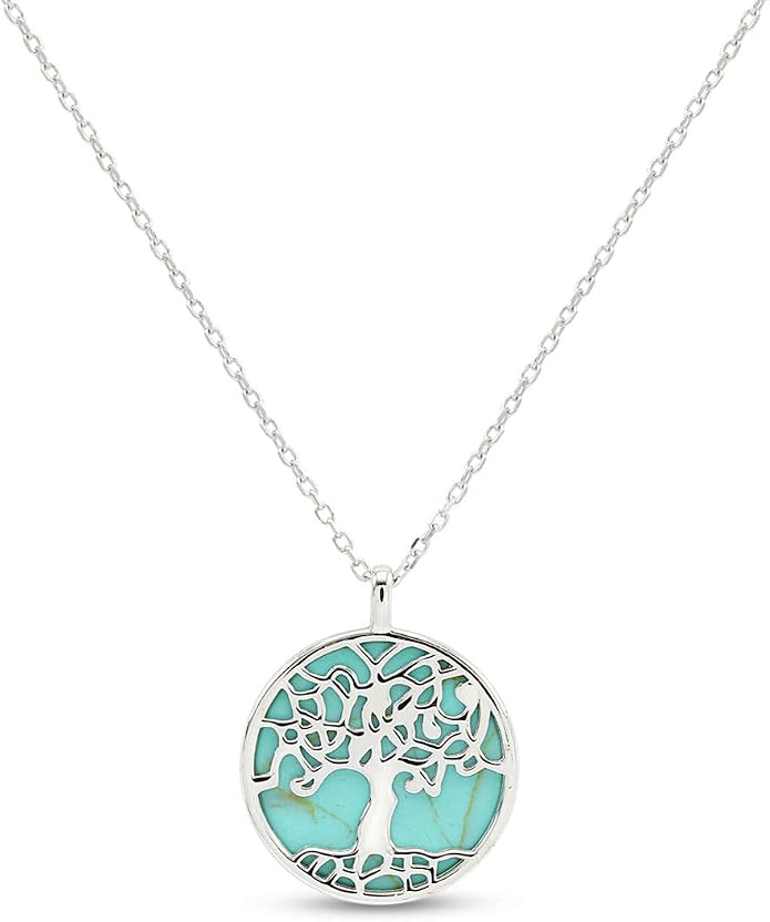 AFFY Turquoise Celtic Jewelry Silver Pendant, Tree of Life Necklace, Celtic Necklace Tree of Life for Women/Arbol de la Vida Colgante, 18'' Sterling Silver 925 Chain