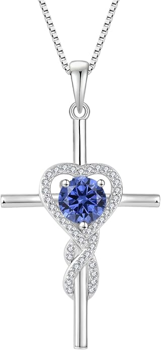 Cross Necklace for Women 925 Sterling Silver Infinity Birthstone Pendant Necklace Religious Christian Jewelry Gifts Wife Mom Her