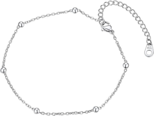 ChainsPro Anklets for Women Waterproof, Adjustable Stainless Steel/ Sterling Silver/14K Gold Plated Ankle Bracelets for Women, Non Tarnish Layered Anklets Beach Jewelry Gifts for Swimming & Daily Wear (Send Gift Box)