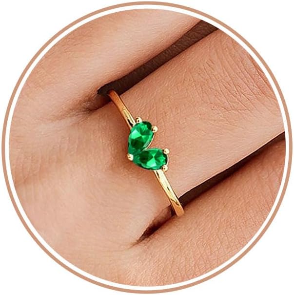 Mothers Day Gifts Gold Heart Birthstone Rings for Women Non Tarnish Stackable Pinky Ring Dainty 14K Gold Plated CZ Gemstone Ring Wedding Promise Ring Birthday Jewelry Gift for Mom