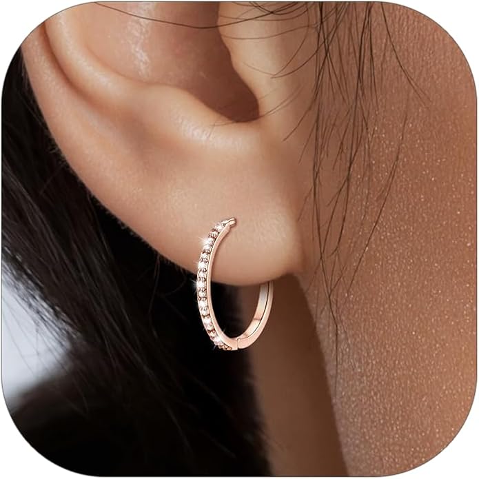 PROSTEEL Hoop Earrings for Women, Huggie Hoop with 925 Sterling Silver Post, 8/10/12/14/16/18/20mm Small Huggie Hoops, 14K Gold Plated/Silver/Black/Rose Gold Hypoallergenic Earrings Jewelry