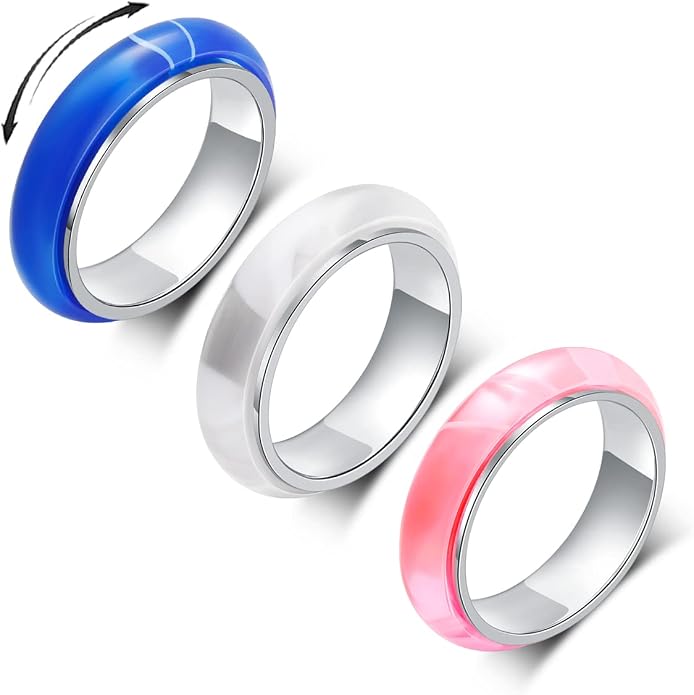OreilleStar Anxiety Ring for Women Spinner Ring Titanium Stainless Steel Fidget Ring Men 6mm Width With Dog Paw Kitty Cat Face Evil Eye Pattern Spinning Outer Band Size 6 7 8 9 10