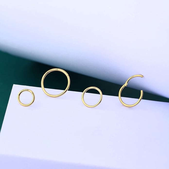 COCHARM 14K Solid Gold 18g/16g Nose Rings 16G Septum Rings Yellow Gold Tragus Helix Cartilage Conch Earring Hoops 18 Gauge Piercing Hoop