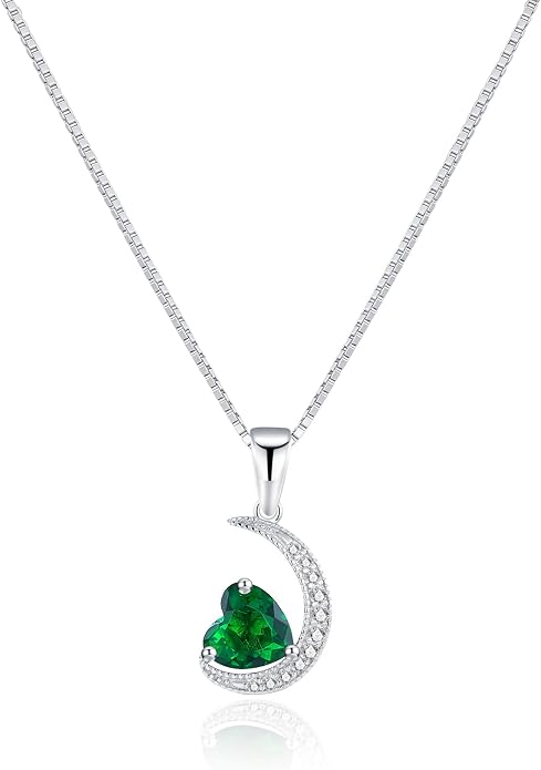 new spring White Gold Moon Pendant Sterling Silver Heart Shaped Moon Pendant Necklace for Women Jewelry Gifts for Mother's Day,Birthday and Anniversary Festivals