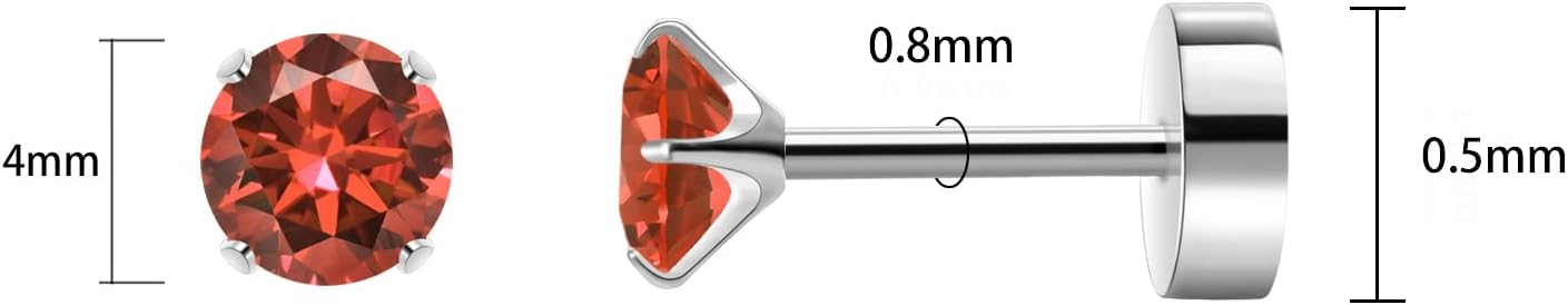 Titanium Earrings for Women Stud Earrings Cubic Zirconia Dainty Screw Flat Back Hypoallergenic Earrings for Women for Multiple Cartilage Helix Conch Tragus Piercing Jewelry for Sensitive Ears