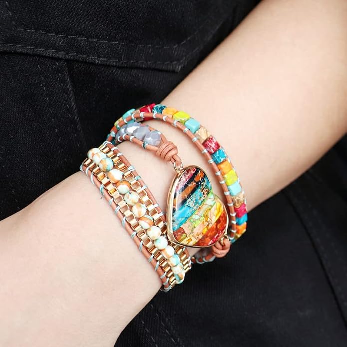 YGLINE Natural Stone Bracelet 3 Wraps Bracelet Handmade Boho Bracelet for Women Bracelet