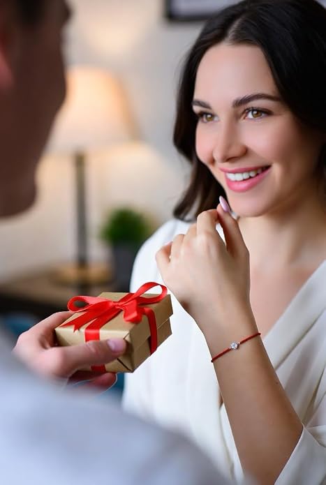 Red String Bracelet for Protection with GRA Certified Moissanite & 925 Sterling Silver, Adjustable Lucky String of Fate Bracelet, Good Luck Gift for Women