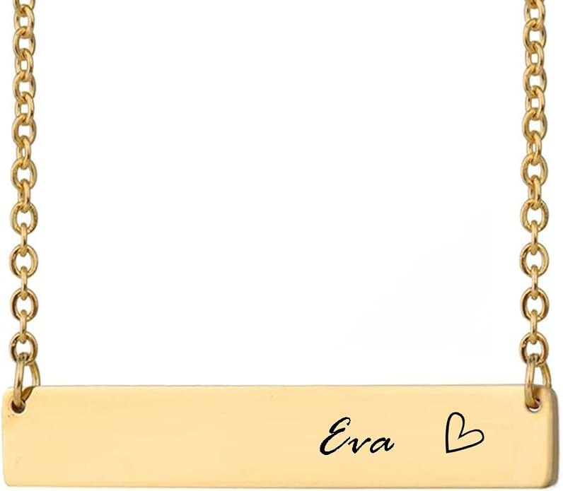 HUAN XUN Custom Bar Necklace Personalized Engraved Name Bar Necklace for Women Customized Stainless Steel Heart Pendant Bar Jewelry Gift for Her Mother Day Christmas