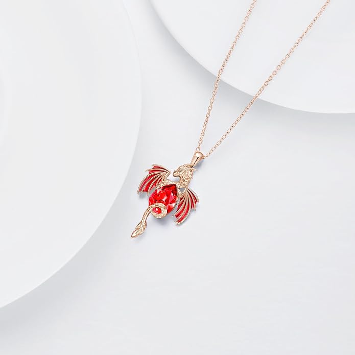 Dragon Necklace for Men Sterling Silver Birthstone Wyvern Necklace Embllished with Teardrop Shaped Crystal Jewelry for Women