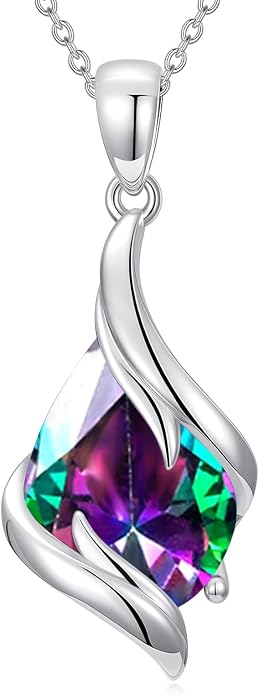 HPQQ Birthstone Necklace for Women 925 Sterling Silver Teardrop Pendant Fine Jewelry Birthday Mothers Day Gifts for Women Mom Her