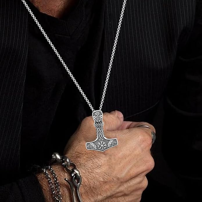 Tetragrammaton/Thors Hammer/Viking Axe/Jewish/Yahweh Necklace for Men 925 Sterling Silver Viking Norse Pagan Jewelry Gifts for Women