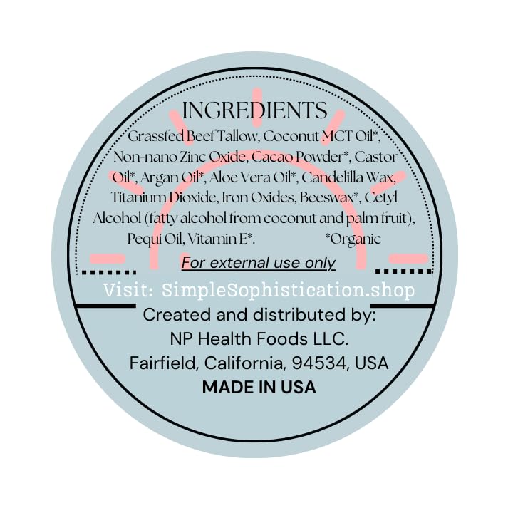 Tallow Sun Balm, tinted - with grassfed tallow, castor oil, zinc oxide | Mineral Sunscreen | Natural, Clean, Organic | Reef Safe, Ocean Friendly | Spf 30 - suitable for sensitive skin (2 oz) (Fair)