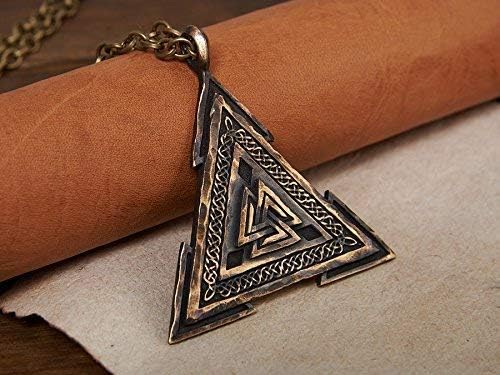 Baldur Jewelry - Valknut Viking Necklace for Men Women - Celtic Viking Norse Jewelry for Men Amulet Pendant Necklace - Brass Valknut Pendant - Jewelry Triangle - Valknut Odin Amulet - Viking Gifts