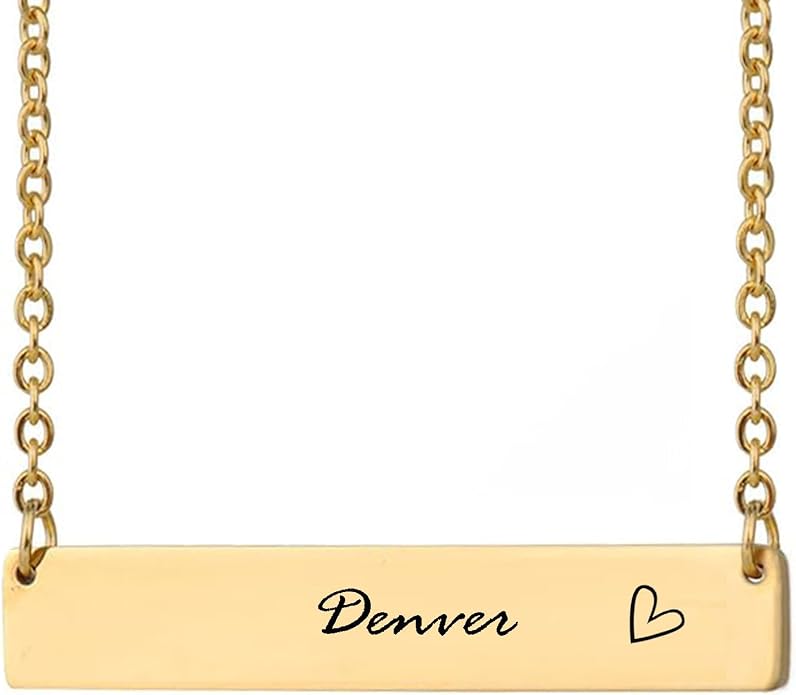 HUAN XUN Custom Bar Necklace Personalized Engraved Name Bar Necklace for Women Customized Stainless Steel Heart Pendant Bar Jewelry Gift for Her Mother Day Christmas