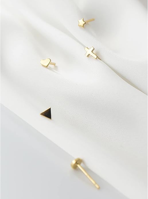 EPIRORA Sterling Silver Stud Earrings for Women Men- 4 Pairs of Hypoallergenic Simple Geometric Small Stud Earring Set Tiny Circle Triangle Square Bar Stud Earrings Mini Cartilage Tragus Earrings