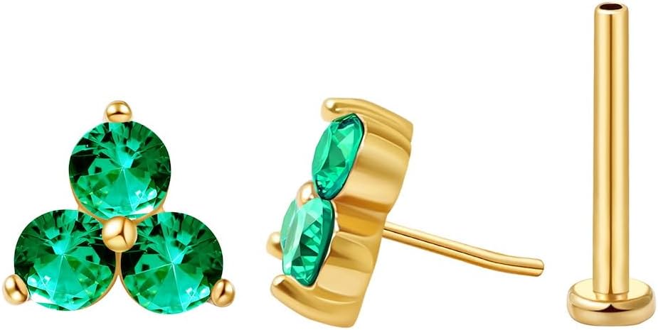 FANSING Cartilage Earring Tragus Stud Trio CZ Stone Flat Back Earring for Helix Conch Threadless Push Pin Labret Stud
