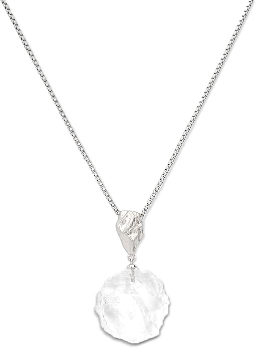 Clear Quartz Crystal Necklace 925 Sterling Silver Necklace Healing Crystals Energy Stone Pendant Natural Moonstone Raw Gemstone Jewelry Spiritual Birthstone Gift for Women Ladies Men