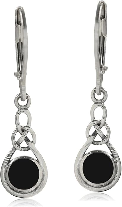 Silvershake Genuine Gemstone Irish Celtic Knot Drop Dangle Earrings