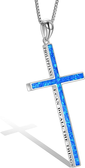 POPLYKE Cross Necklace 925 Sterling Silver Philippians 4:13 I Can Do All The Things Inspirational Necklace Gifts for Women Men 20+2''