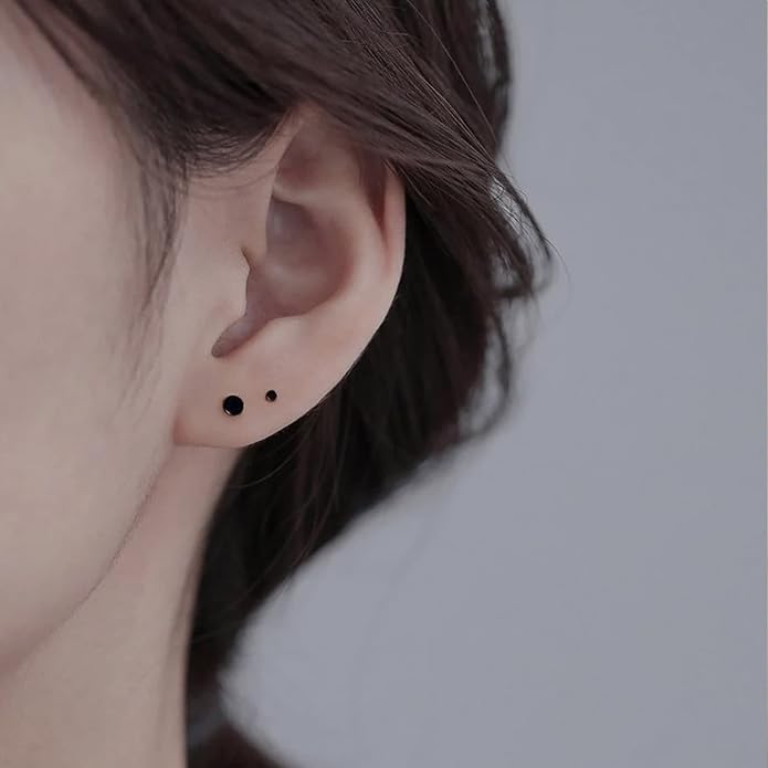 EPIRORA Sterling Silver Stud Earrings for Women Men- 4 Pairs of Hypoallergenic Simple Geometric Small Stud Earring Set Tiny Circle Triangle Square Bar Stud Earrings Mini Cartilage Tragus Earrings