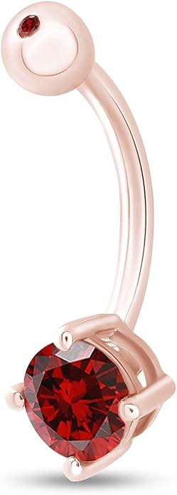AFFY Round Shape Body Piercing Curved Barbells, Floating Navel Belly Piercing Button Premium Surgical Steel Ring in 14K Gold Over Sterling Silver