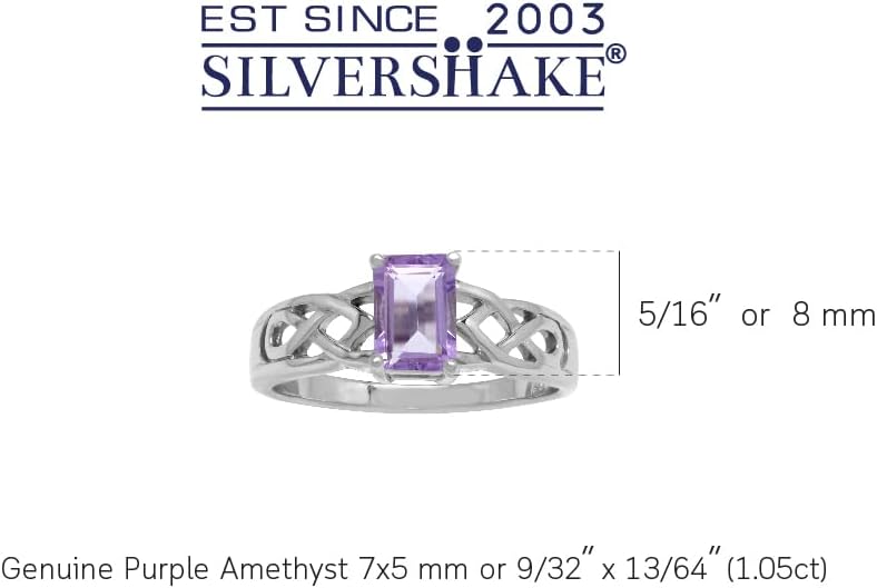 Silvershake 7X5mm Octagon Shape Birthstone Gemstone White Gold Plated or Yellow Gold Plated 925 Sterling Silver Scroll/Filigree Celtic Knot Solitaire Ring Jewelry for Women