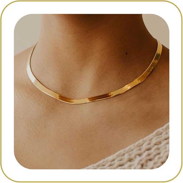 CHESKY Gold Necklace for Women-14K Plated/S925 sterling silver Snake Chain Necklace Dainty Simple Chunky Herringbone Necklace Gold Choker Necklaces Jewelry for Women Mothers Day Gifts for Mom