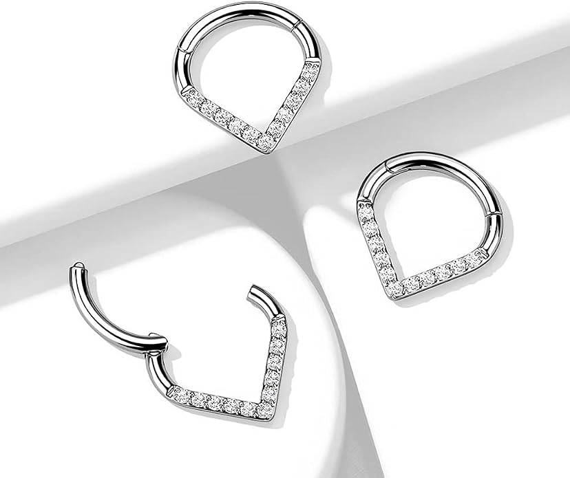 Pierced Owl - 16GA G23 Implant Grade Titanium CZ Crystal Paved Chevron Shaped Segment Clicker Ring