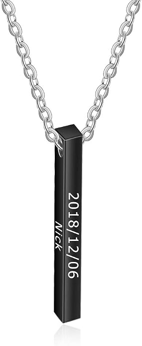 LanM Gifts for Dad Father's Day Gifts Personalized Mens Necklace Custom Name Necklaces for Men Bar Necklace for Women Engraved Initial Name Vertical Bar Necklace for Father