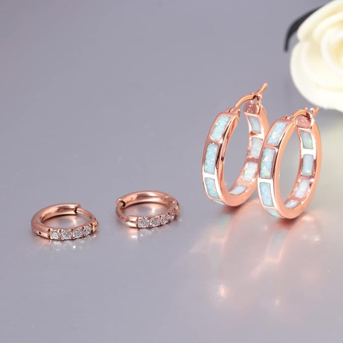 CiNily Sterling Silver/Rose Gold/Yellow Gold Plated Hoop Earrings 20mm,Multicolor Opal Small Hoop Earrings for Women Girls Hypoallergenic Jewelry for Sensitive Ears Gemstone Earrings