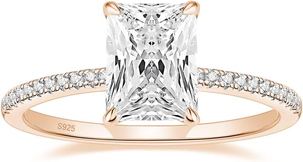 EAMTI 1/2/3/4CT 925 Sterling Silver Engagement Rings Radiant Cut Solitaire Cubic Zirconia CZ Wedding Promise Rings for Her Wedding Bands for Women Size 3-11