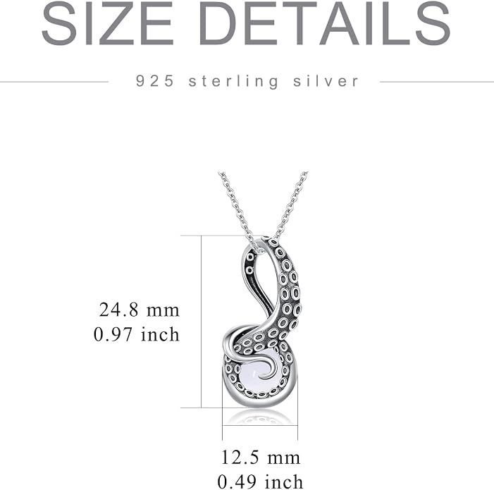 Octopus Tentacles Necklace with Gemston 925 Sterling Silver Octopus Pendant for Women Ocean Jewelry Gift for Women